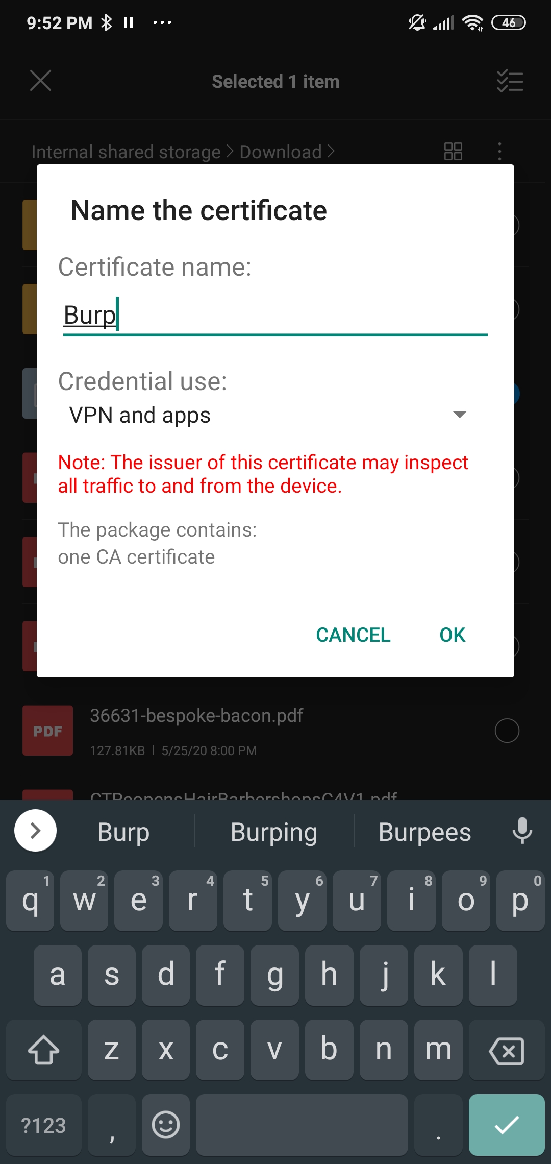 Installing certificate on Android