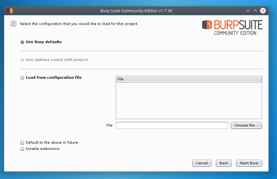 Burp config options screenshot