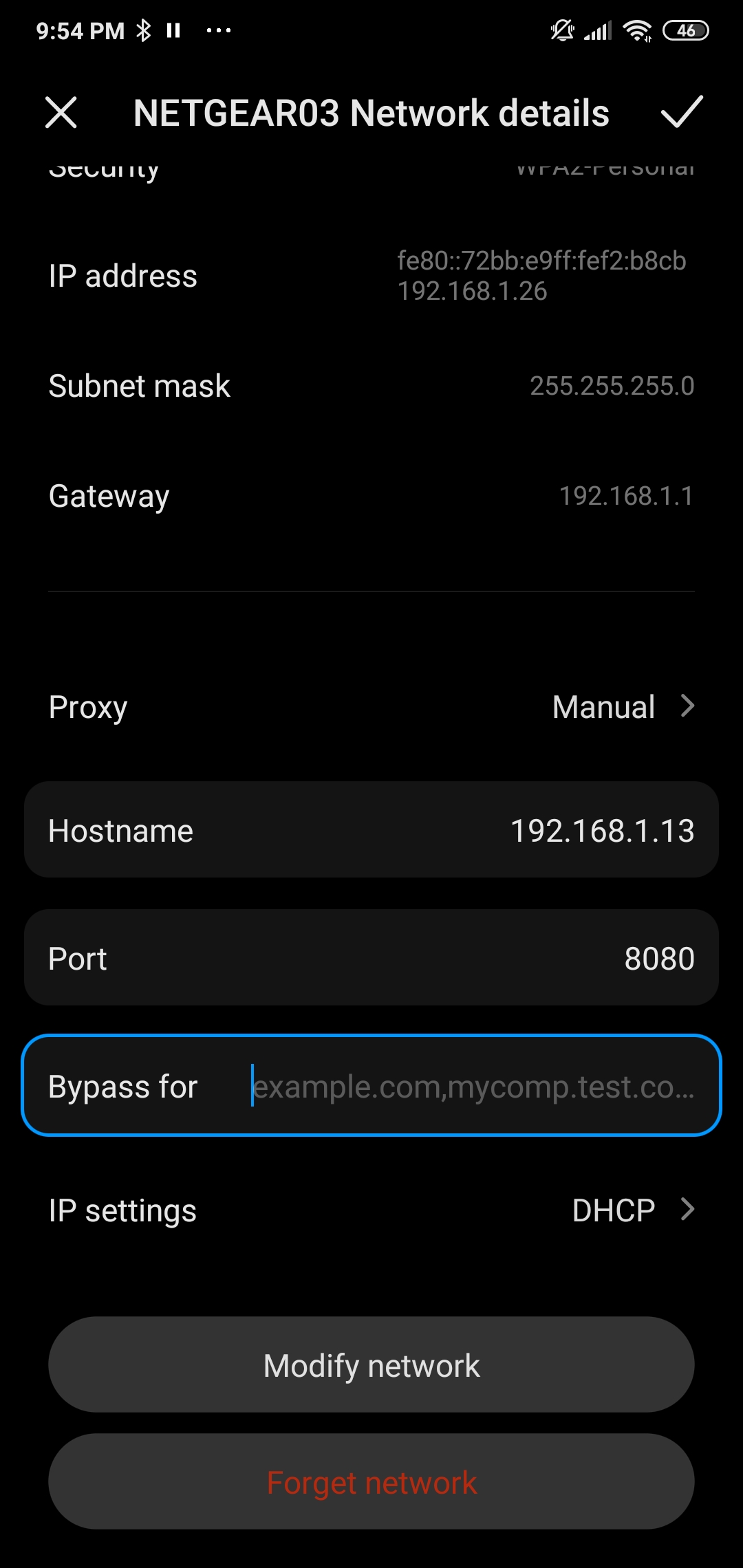 Android network settings screenshot