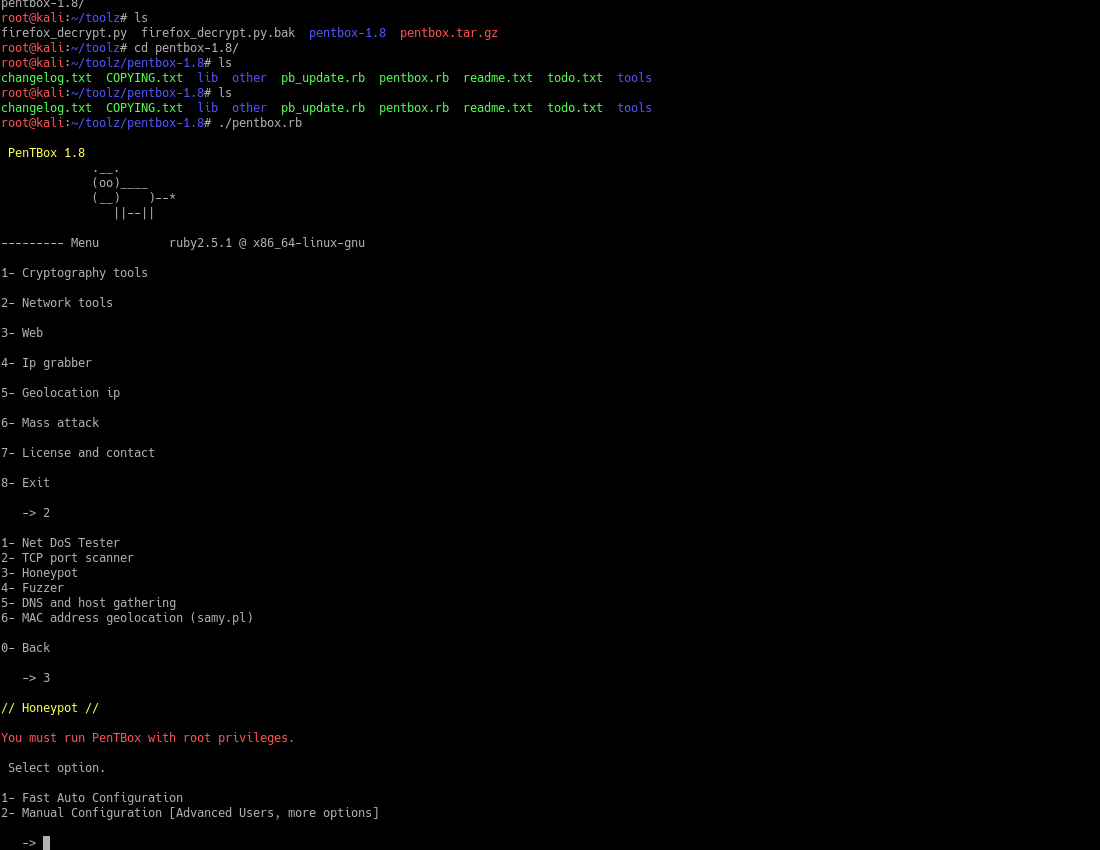 Pentbox honeypot options